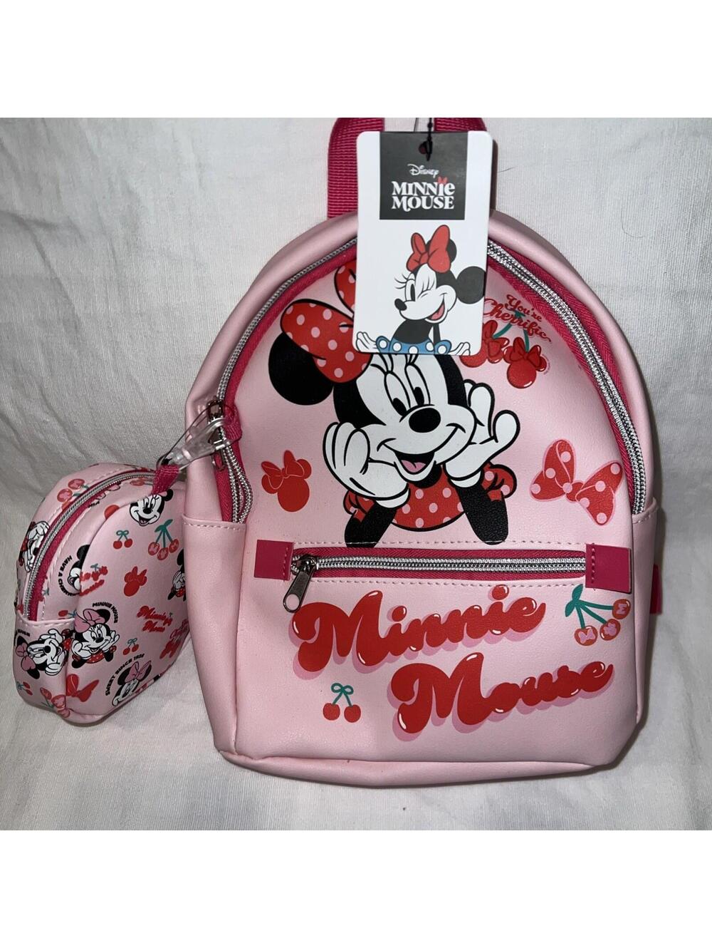 New Disney Minnie Mouse Backpack with Mini Backpack Set